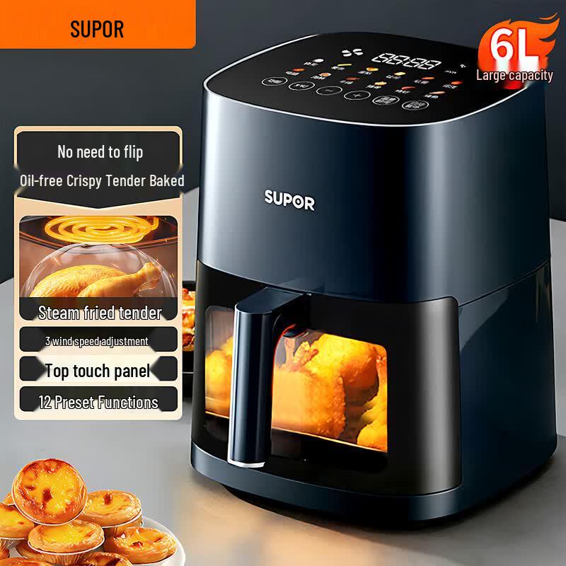 SUPOR 6L Automatic No-Flip Air Fryer with Steam Bake CN plug (adapter included)