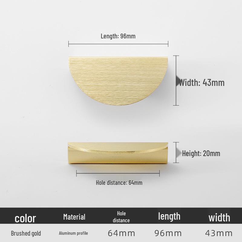Modern Half-Round Drawer & Cabinet Door Handle - Black, Gold, Copper Finish