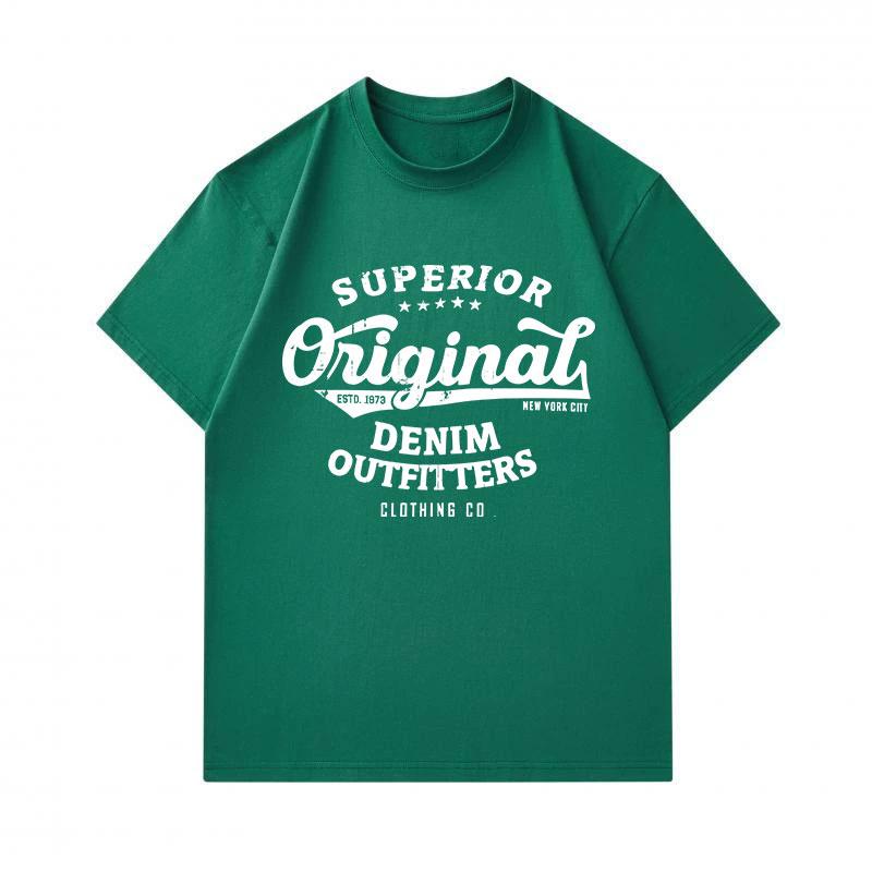 Men's 100% Cotton Crew Neck Short Sleeve T-Shirt, Superior Original Denim Outfitters Retro Printed Casual Lightweight Tee for Daily Wear
