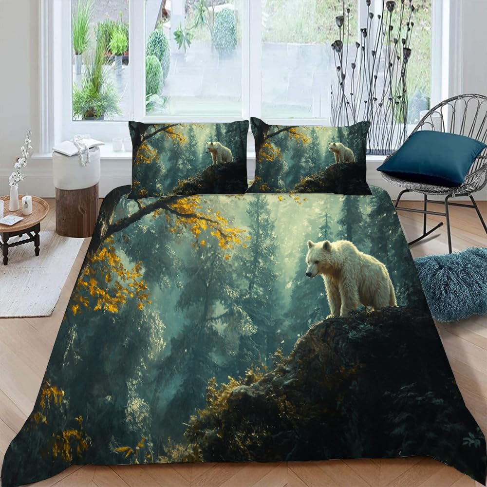 Bear Duvet Cover Sets Bedding Set For Kids Boys Girls Teens Wild Animal Winter Quilt Covers With 2 Pillow Cases Full Size 3 Pcs
