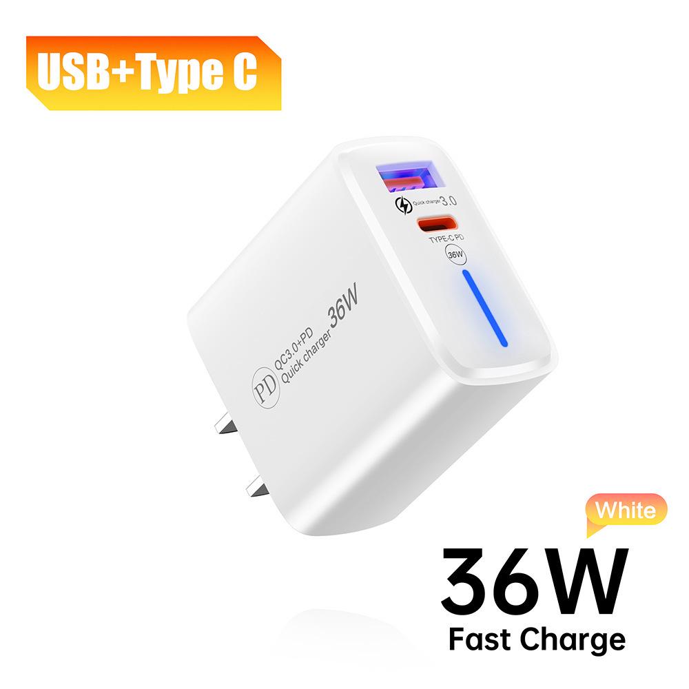 Fast PD36W USB Charger QC3.0+PD for Apple, Huawei, and Android Devices (A+C Ports)