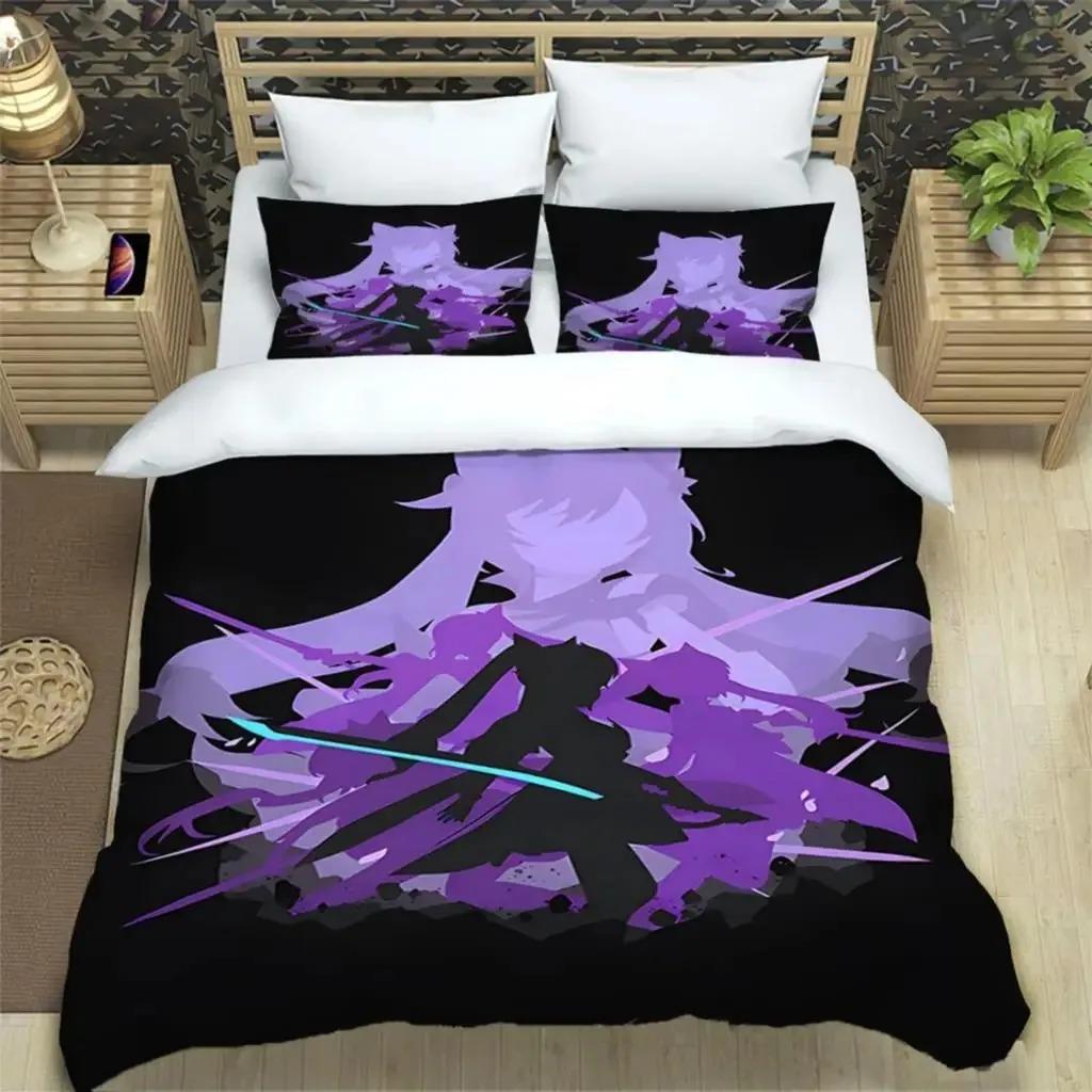 Genshin Impact Print 3 Piece Bedding Set For Boys Adults Quilt Cover Pillowcases Soft Comfortable Fashion Bedding