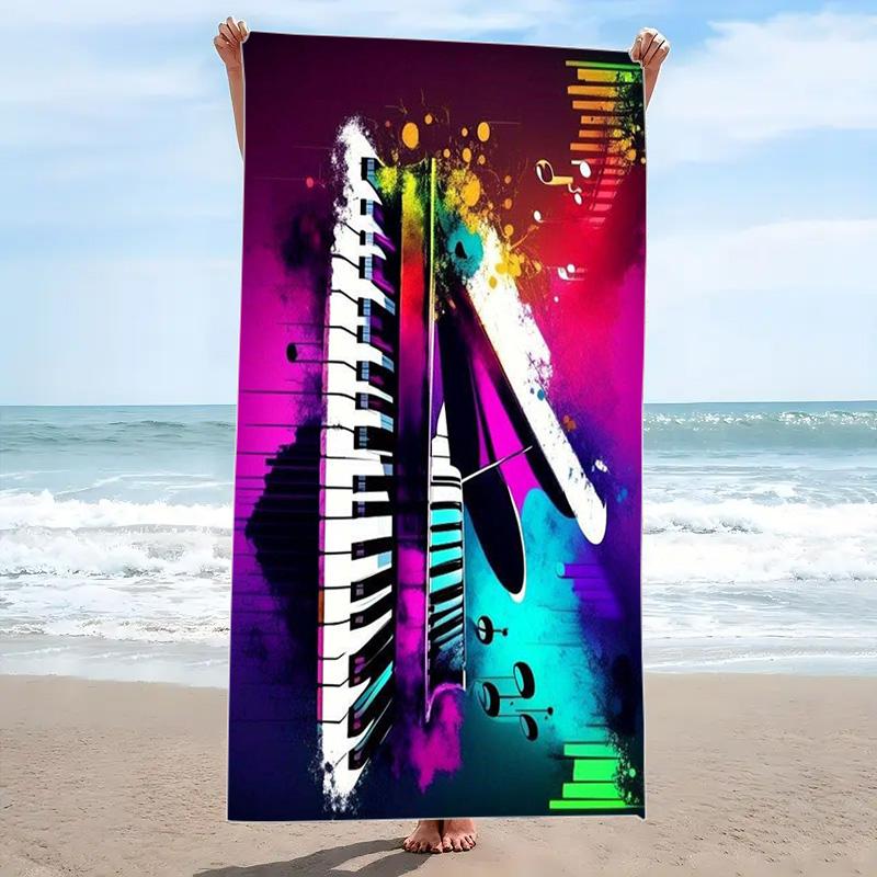 Music Print Beach Towel, Large Soft Quick Dry Towel for Beach Camping Swimming