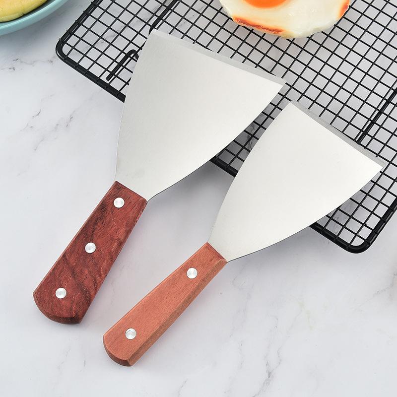 Stainless Steel Cooking Shovel Wooden Handle Pancake Shovel Frying Steak Shovel Barbecue Tool Teppanyaki Kitchen Accessories
