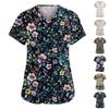 Damenmode V-Ausschnitt Kurzarm Overalls mit Taschen Print Tops Kleidung