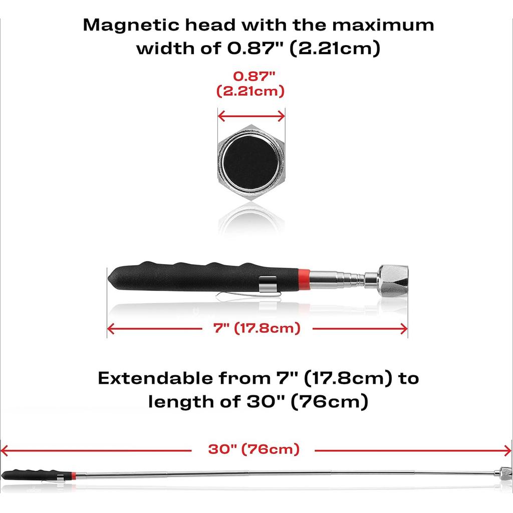 Teleskopisches Magnetisches Greifwerkzeug mit Diamantdesign – Extra Starker 16lb Zugkraft Edelstahl-Magnetstab Erweitert sich auf 30 Zoll