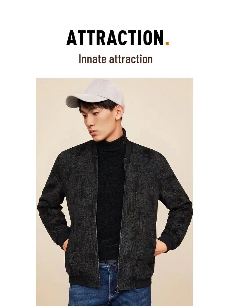 Men's Autumn Letter Print Baseball Collar Jacket with Large Pockets