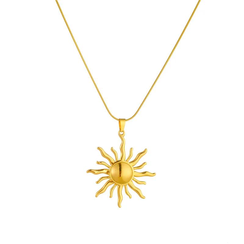 316L Stainless Steel Golden Fashion Sun Pendant Necklace For Women Girl New Concise Solar Neck Chain Jewelry Gift