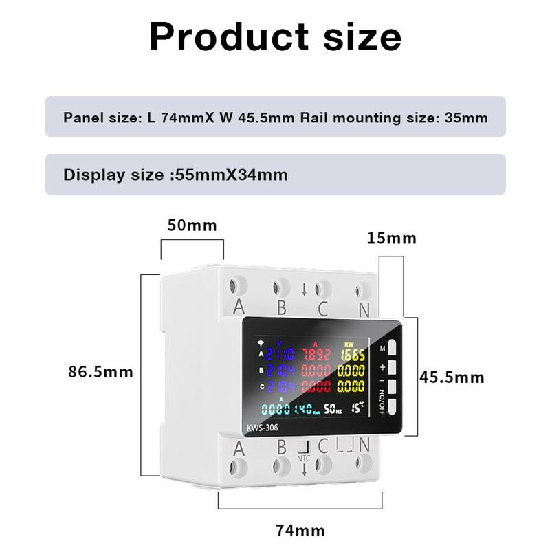 KWS-306 3 Phase TUYA WiFi Power Meter Over Under Voltage Protection Relay Switch Circuit Breaker Energy kWh Meter Smart Life
