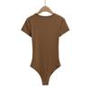 Damen Slim Stretch V-Ausschnitt Jumpsuit T-Shirt - Sexy Kurzarm Basisschicht Oberteil