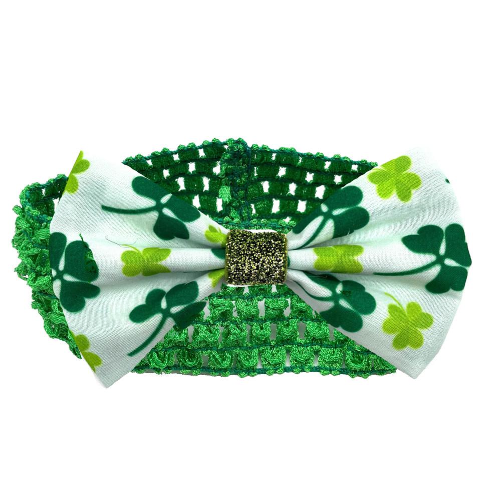 30/50pcs ST Patrick's Day Dog Bowties with Elastic Band Green Clover Pattern Small Middle Large Dog Collar Pet Grooming Product