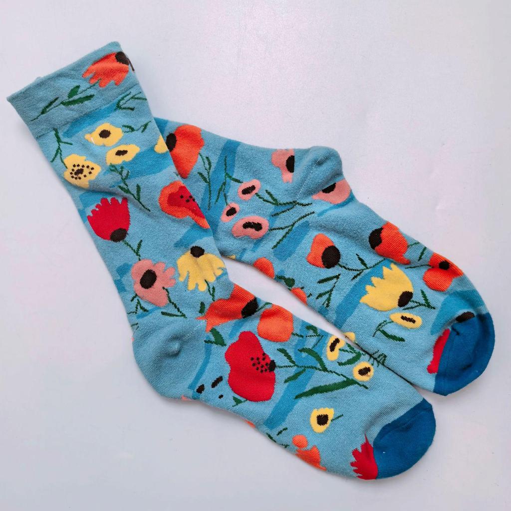 French Artistic Oil Painting Series: Colorful Trendy Mid-Calf Cotton Socks for Women