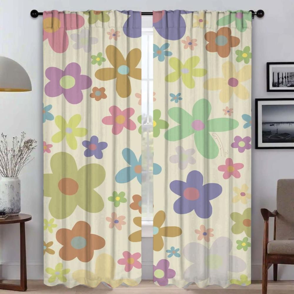 Cortinas de Cozinha para Quarto Muitas Flores Cortinas Cortina de Janela Divisória para Quarto de Criança Decoração de Halloween Persianas