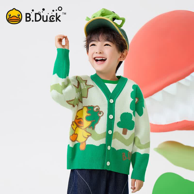 B.Duck Boys' Cartoon V-Neck Cardigan Sweater