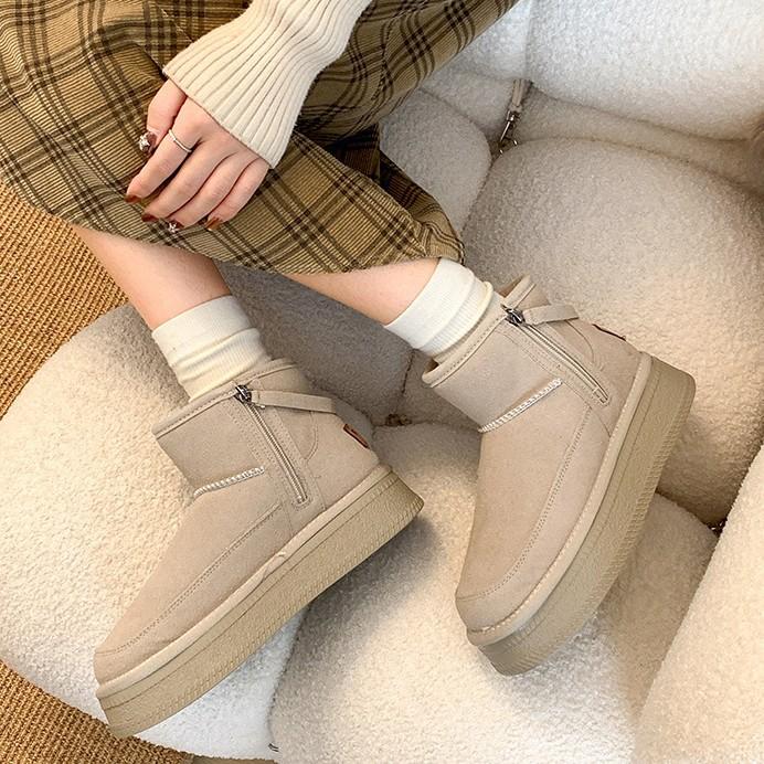 Northeast thick-soled thick zipper snow boots women's 2025 new winter velvet thickened warm non-slip cotton shoes