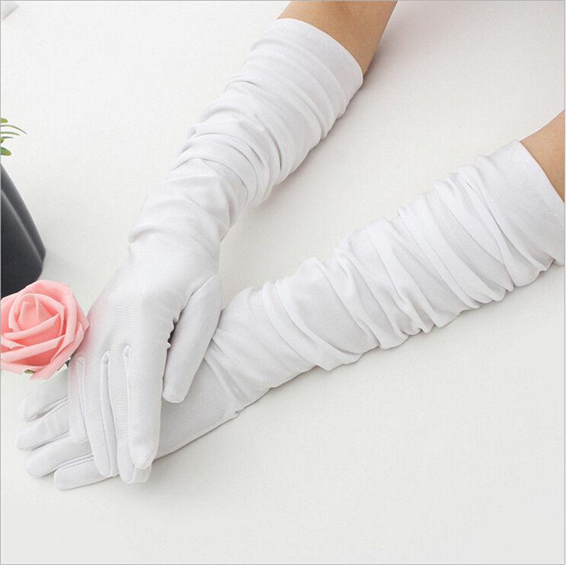 

Classic Adult Black White Red Opera Wrist Stretch Satin Finger Long Gloves Prom Costume Gloves SunProtection Opera One Size