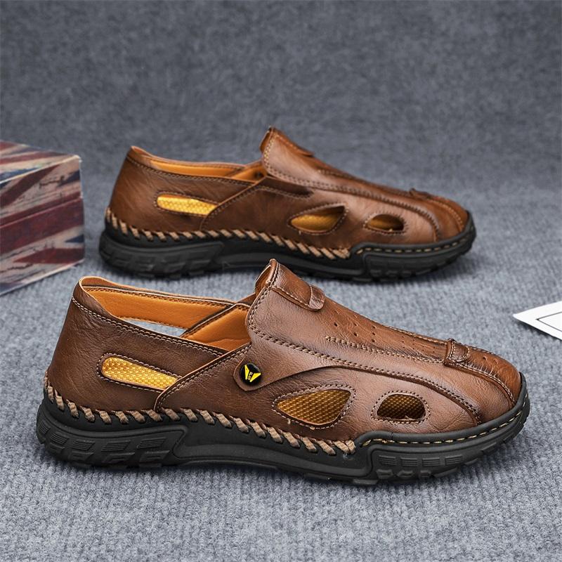 Handmade Summer Men's Sandals Leather Men's Shoes Casual Trekking Sneakers Outdoor Comfortable Breathable Travel Driving Shoes