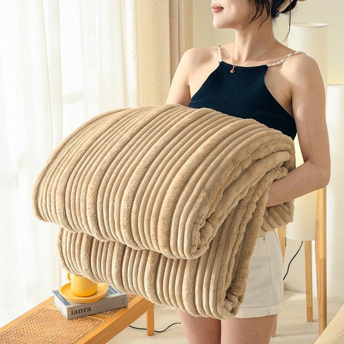 Modern Simple Milk Velvet Blanket Four Season Universal Parent-child Striped Jacquard Solid Color Office Nap Yoga Small Blanket