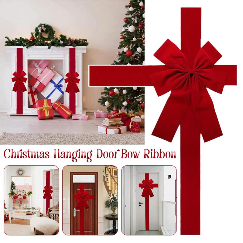 Large Red Bow Ribbon Christmas Front Door Decoration Hanging Bow Wedding Party Traditional Ready Made Door Bow New Year Decor