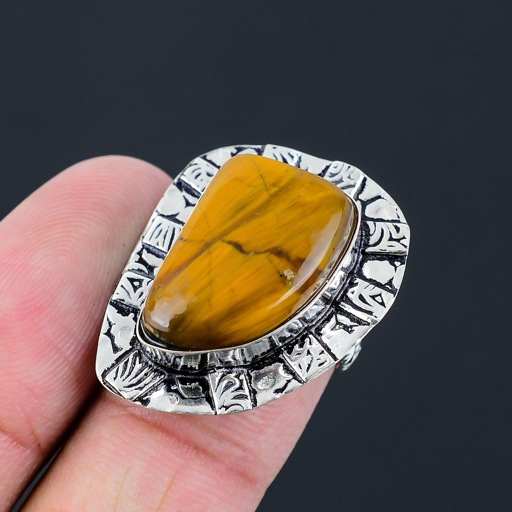 Mothers day Deal Sterling Silver Iron Tiger Eye Stone Solitaire Ring Size 6.5 6.5