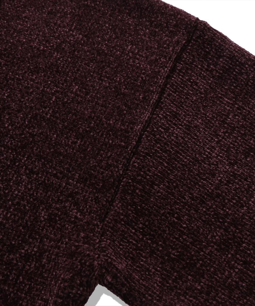 TRILLION Leather Patchwork Velvet Cardigan Knit_Purple Brown