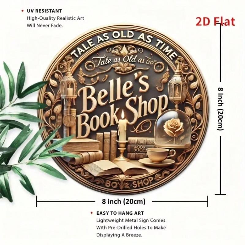 Vintage Metal Wall Art Belle Book Shop Sign Durable Hanging Decor