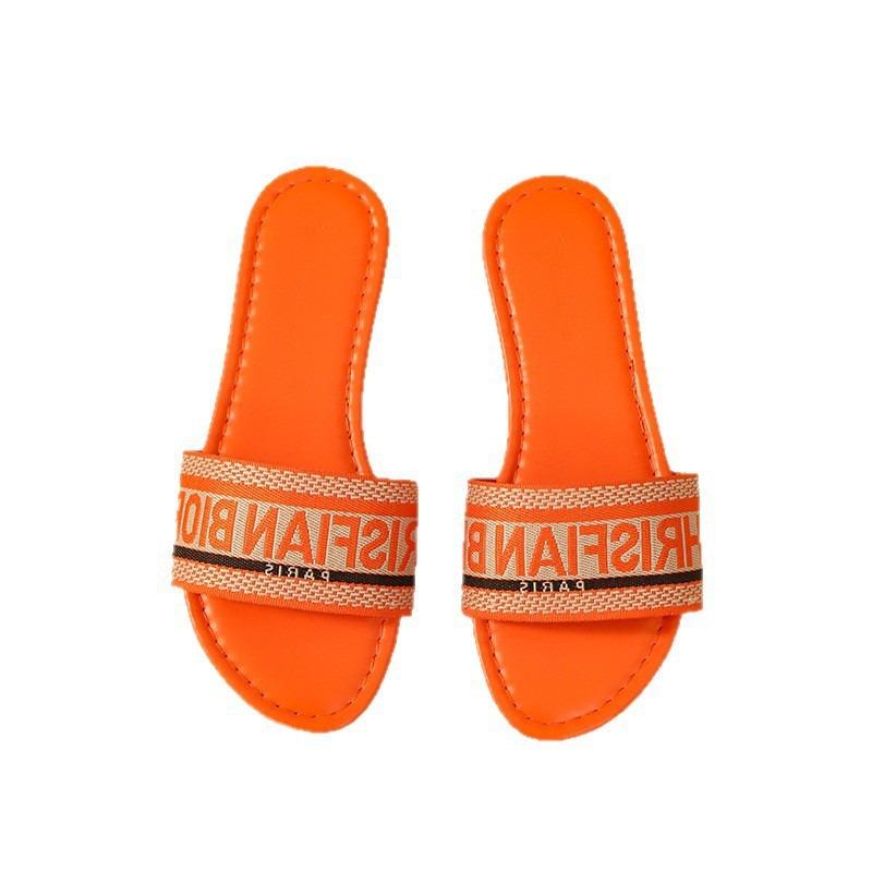 New Women's Shoes Fashion Slippers Outer Wear Flip-flops Letter Casual Flat Slippers