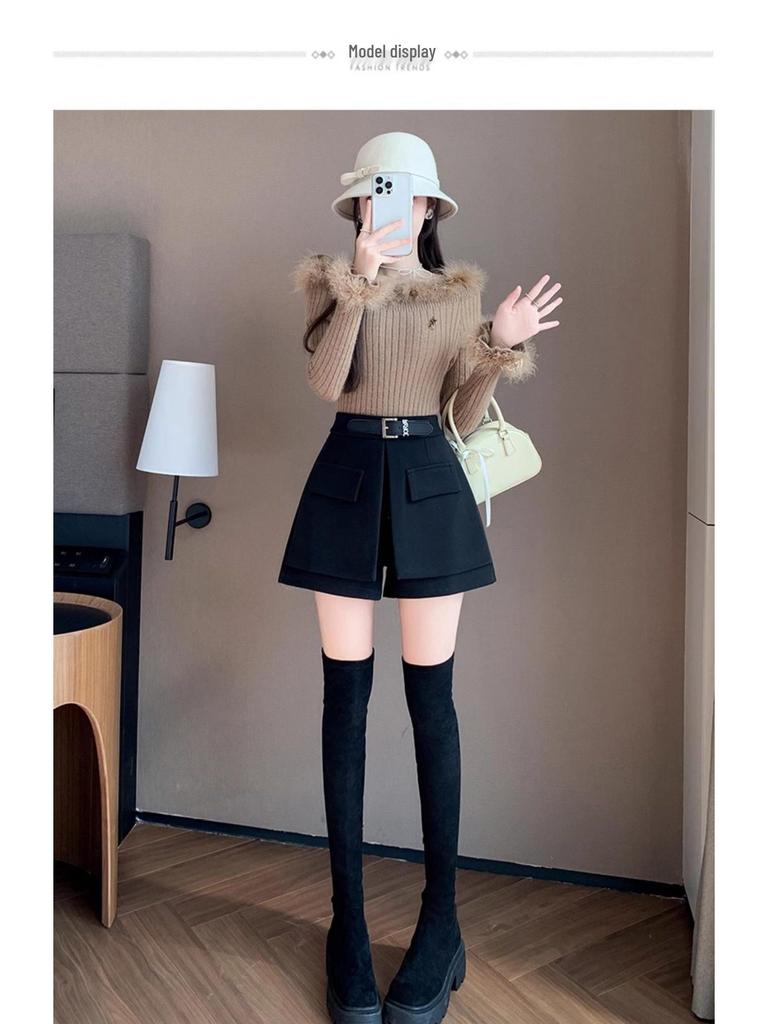 Women's High-Waisted A-Line Skort: 2026 Spring/Summer Fashion, Two-Piece Design, Wide-Leg, Casual Shorts.
