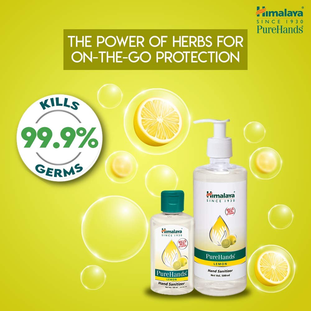 Himalaya Pure Hands Lemon Hand Sanitizer 500ml Pack Kills 99.9 Percent Germs Fast Drying Gel Travel Essential Soft Skin Hygiene Protection
