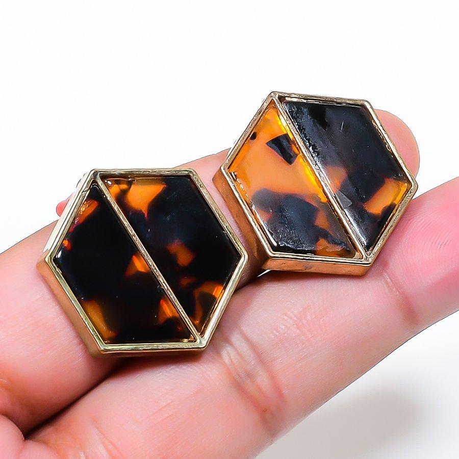 Natural Montana Agate Gemstone Brass Jewelry Earring 1.06 AE-12942
