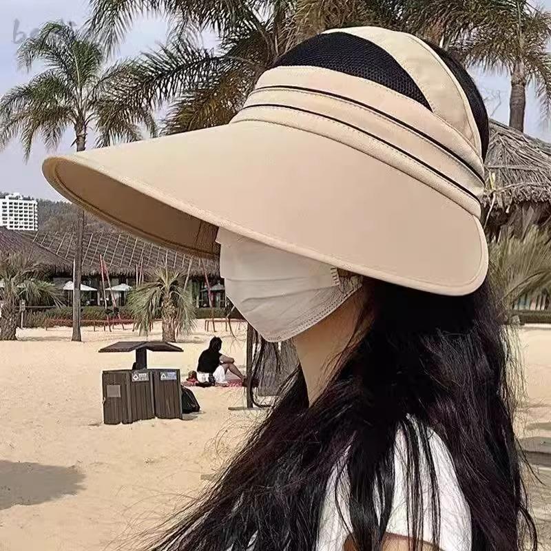 Summer empty top sun hat, large brim foldable all-round purple line sun protection 25 new models