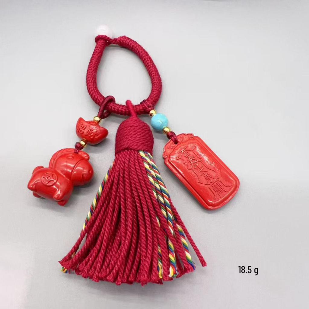 Authentischer Roter Sand Pixiu Drache & Phönix Anhänger: Sieben-Sterne-Schwert Kürbis Stil Auto- & Taschenhänge-Deko