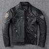 Men Genuine Leather Motorcycle Jacket Slim Fit Biker Coat Real Cowhide Short Jacket