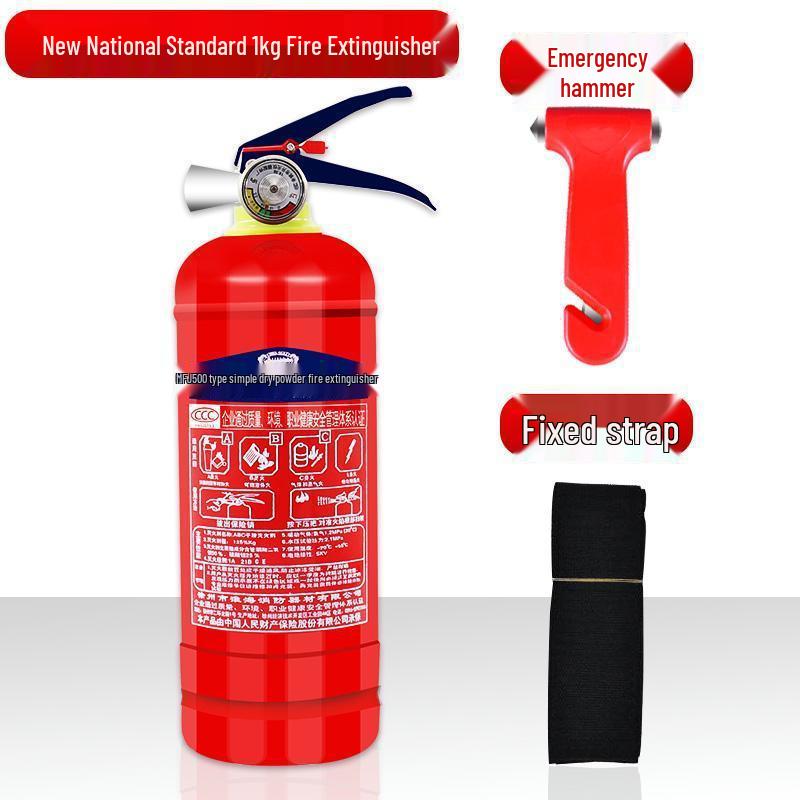 1kg Trockenpulver Handfeuerlöscher mit Feuerwarnschild und Jahresinspektionsset für Fahrzeuggebrauch