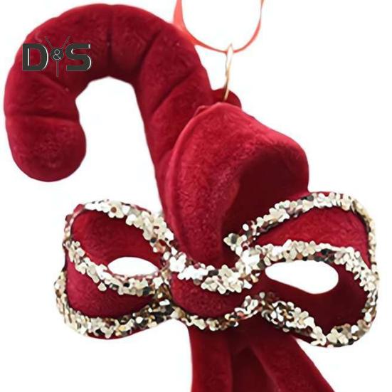 Christmas Ornaments Red Flocking Candy Cane Reindeer Bow Snowflake Hanging Decoration for Tree Home Decor