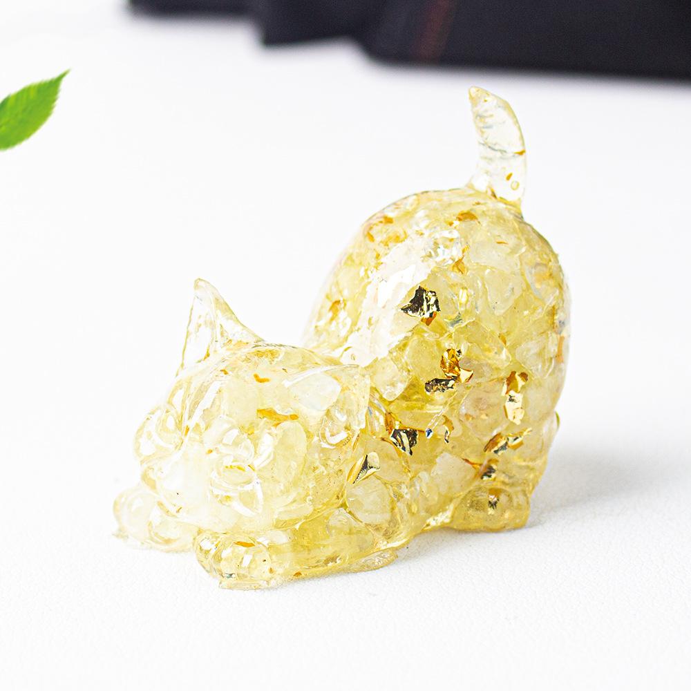 

Crystal Cat Resin Decor Healing Desk Ornament Cute Animal Sculpture for Home Office Lucky Gift