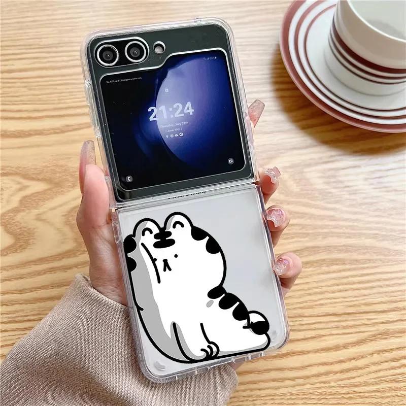 Cute Bear Bunny Couple Paired Phone Case for Samsung Galaxy ZFlip 5 ZFlip6 Transaprent Clear Cover for Samsung ZFlip7 4 3 Fundas