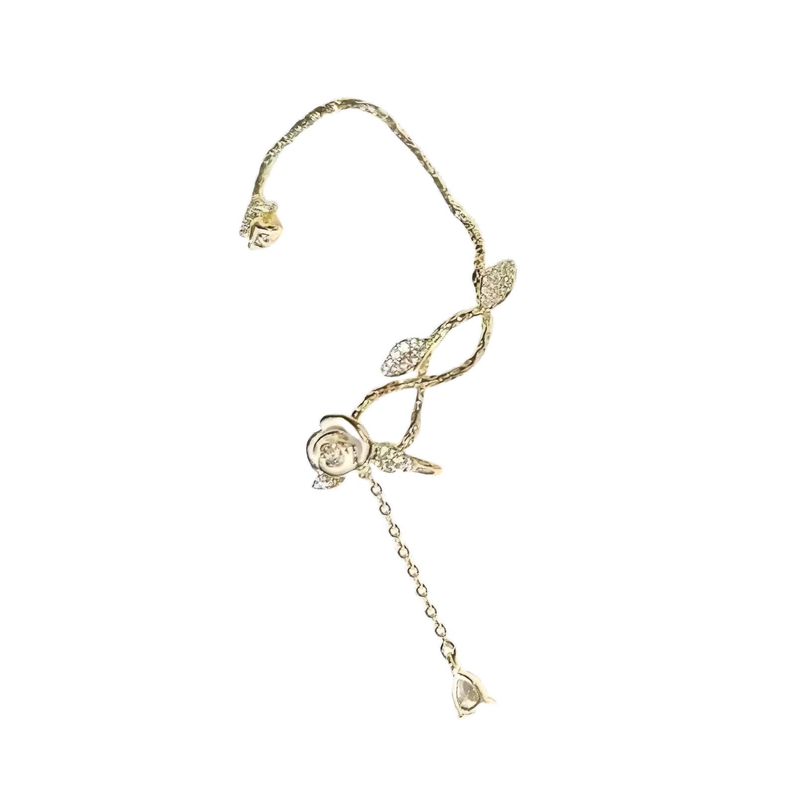 

Элегантный кафф на ухо с камелией и кисточками, сверкающий цирконовый цветок, клипса, аксессуар для женщин, модная бижутерия 1