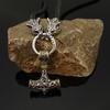 Nordic Viking Leather Necklace Crafted Hammer Celtic Wolf Head Necklace Men's Long Jewelry