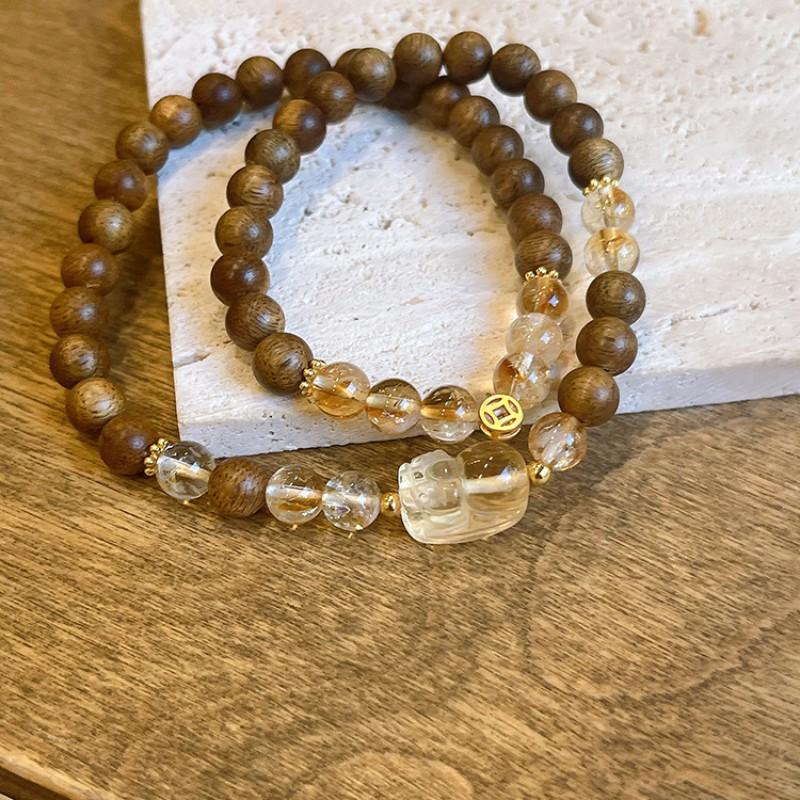 Handmade Multi-Layer Natural Crystal Agarwood Bracelet Women With Citrine Amethyst Rose Quartz Pixiu Charm Ethnic Style