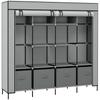 Wardrobe Fabric Wardrobe, Doors, 2 Clothes Rails, 10 Compartments, Grey