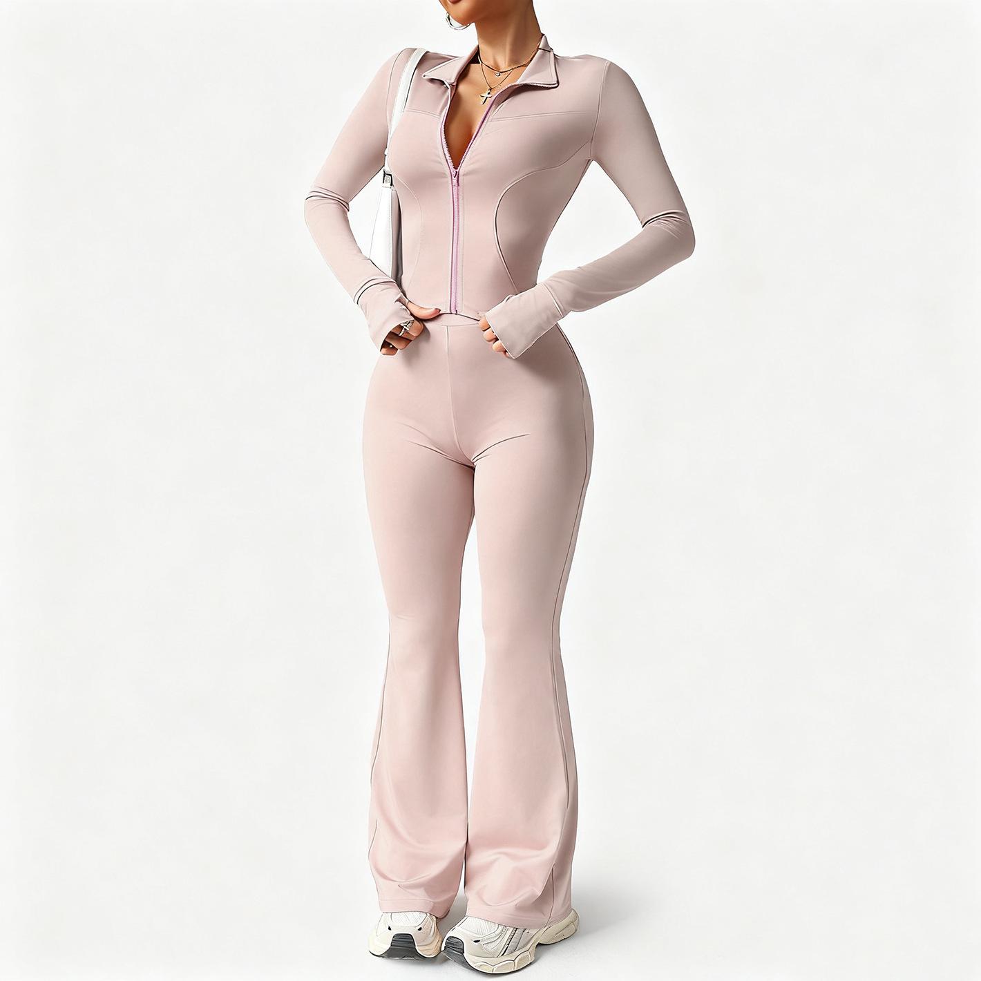 Xiyin Women s Quick-Dry Yoga Set: Long Sleeve Jacket & Flared Pants