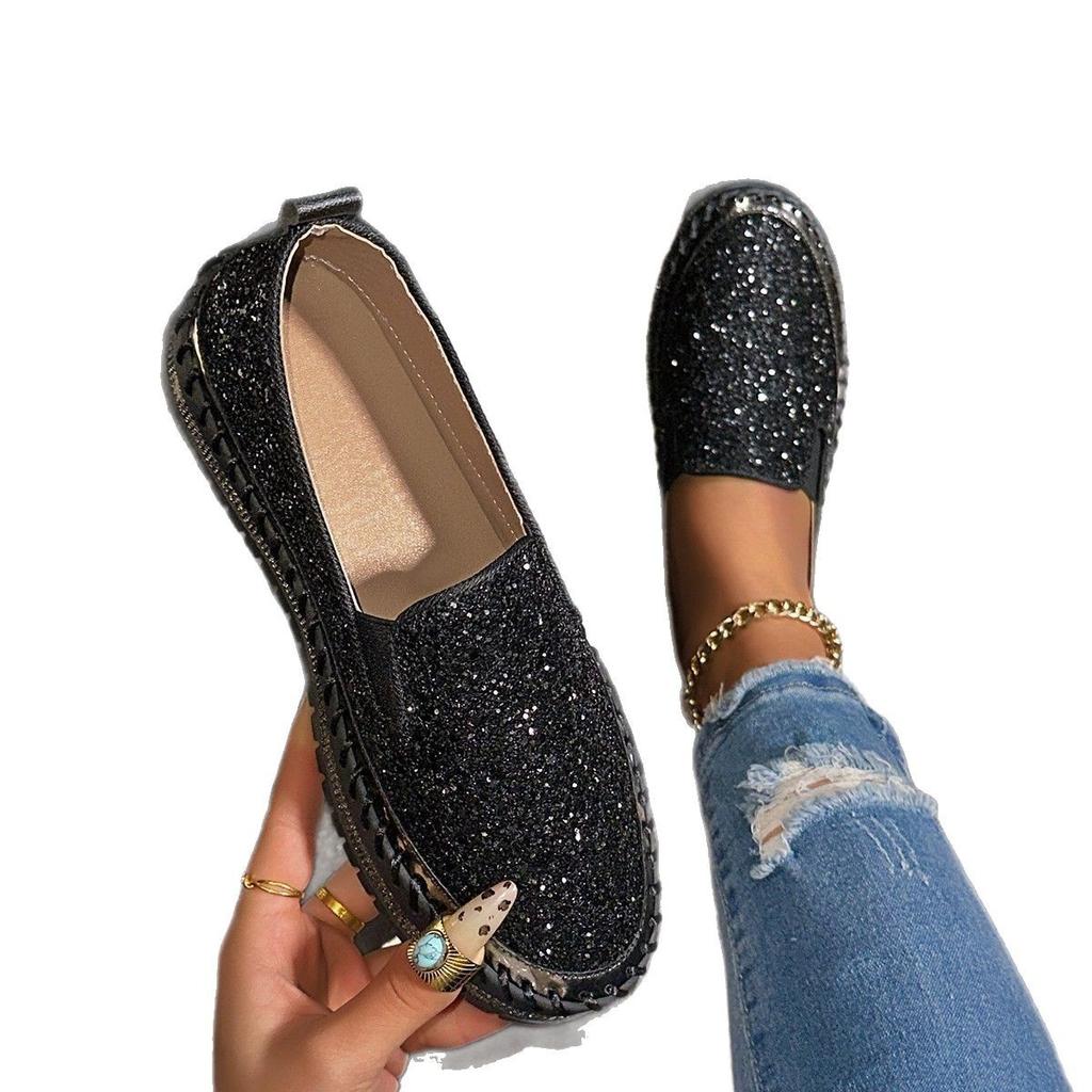 Lässige große Pailletten-Damenschuhe, bequem zu tragen, draußen, dicke Sohlen, Wind-Einzelschuhe für Damen