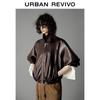 UR 2025 Autumn Retro Oversized Drawstring Faux Leather Jacket