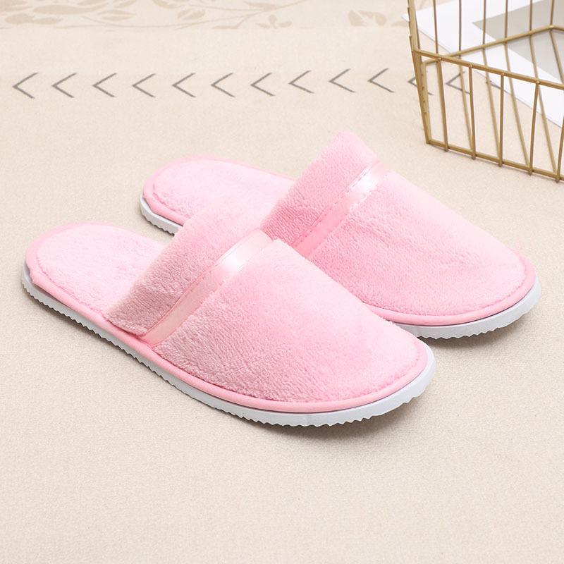 Coral Fleece Disposable Slippers with Color Ribbon for Home, Guest, Travel, Hotel, B&B - Thickened Comfort.