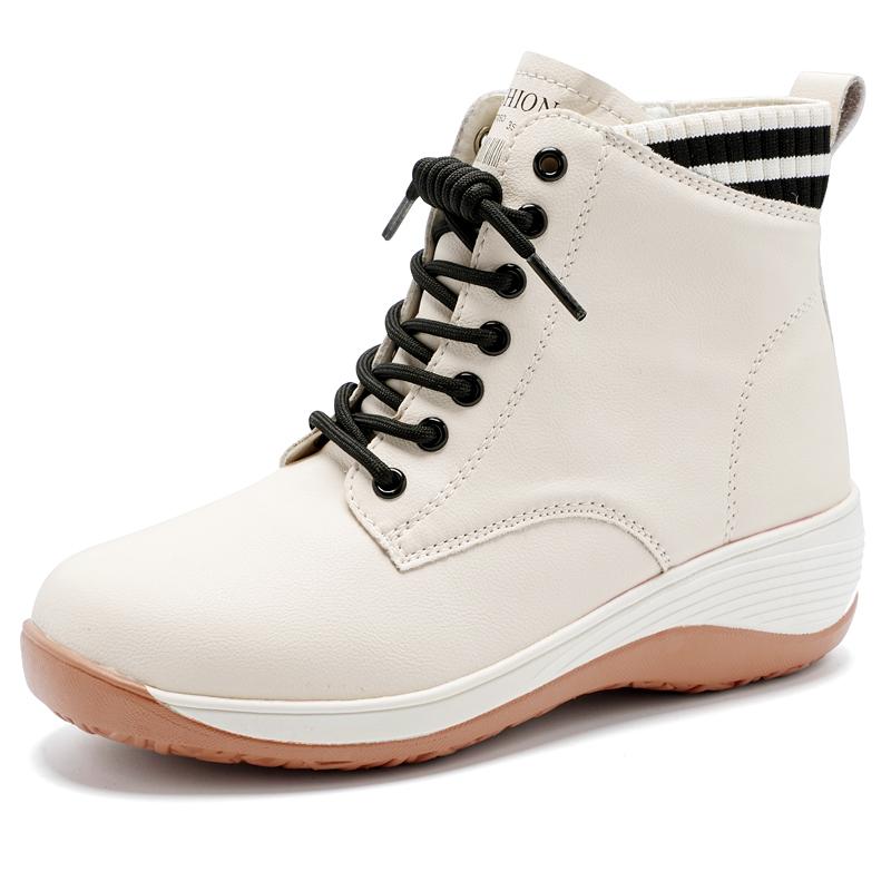 

Женские спортивные туфли на платформе, повседневные черные кожаные ботинки, обувь на танкетке, кроссовки с толстой подошвой и высоким верхом для увеличения роста 41