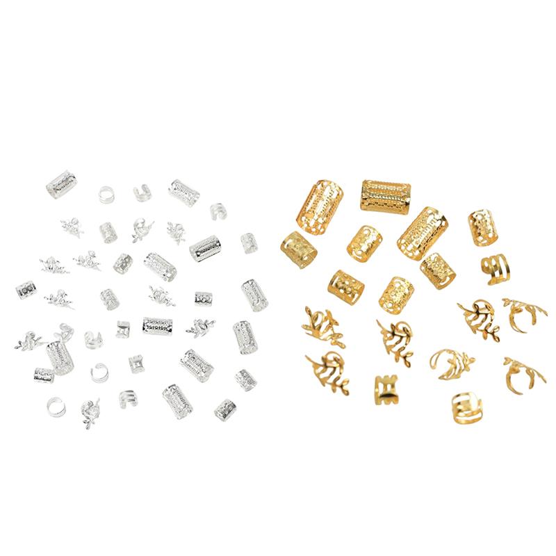 40PCS/Set Vintage Gold and Silver Hollow Hair Rings – Iron Cuff-Style Hair Pins for Braids, Loop Decorative Accessories