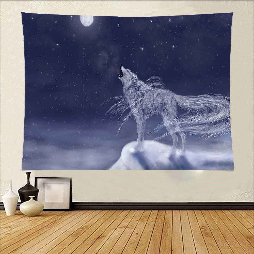 

Night Moon Animal Wolf Tapestry Wall Hanging Printed Polyester Tapestry INS Decoration Wall Decor 74x94cm(29x37in)