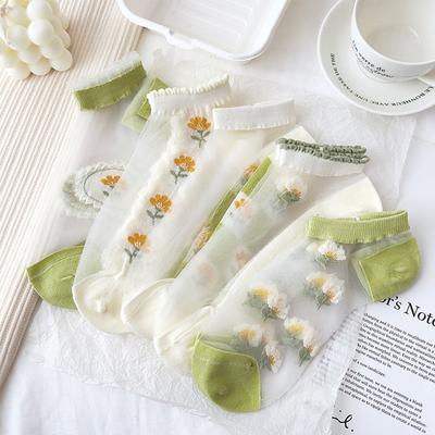 Women's Summer Flower Sheer Short Socks (5 Pairs)