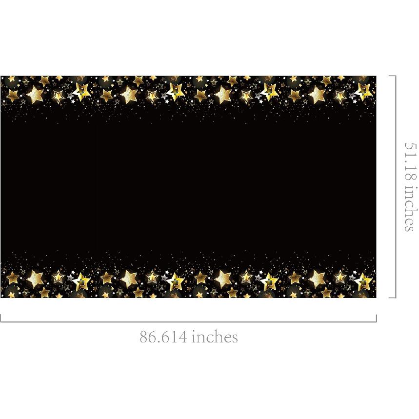 2Pack Black and Gold Tablecloth for Rectangle Tables, Plastic Disposable Star Table Covers for Birthday, Wedding, Anniversary, Picnics, Graduation,